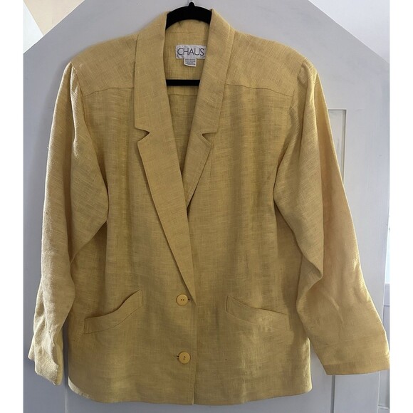 Vintage 80’s CHAUS Yellow Ramie Relaxed Casual Blazer Women’s Size 12 - Picture 6 of 7